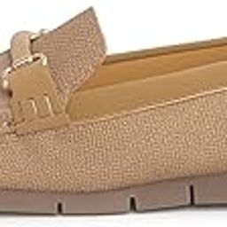 Women's Textured Loafers with Arch Support, Women Stylish Loafer Shoes with Gold Buckle Accent, Girls Comfortable Slip On Bellies, Ladies Latest Office Shoe, Khaki Brown-image-49