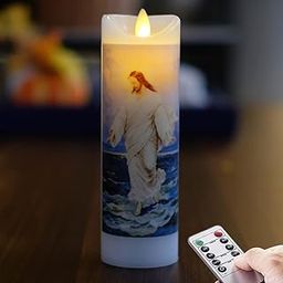 NONNO & ZGF Moving Wick Jesus Flameless Prayer Candle, Real Wax, God Devotion Bright Flickering Candles with Remote Timer Function, Battery Operated-image-33