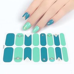 Secret Lives Nail Sticker Set- blue & green with golden strips design - includes: nail file, prep pad, & cuticle stick.-image-45