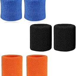 SwekshaCreations Wrist Sweat Band 3 inch for Work Out,Gym,Running, 3 Pairs (Blue,Orange,Black)-image-88