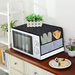 FREDDO Oven Cover, Modern Designer Microwave Top Cover,Kitchen Oven Cover, Attractive Decorative Dust Proof Appliance Top Cover for 28 LTR Size 36 x 17 inch, Black & Grey Color, Pack of 1 Piece-image-50