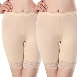 Women's,Girl's Cotton Lycra Stretchable Lace Cycling Shorts/Under Skirt Shorts Safety Shorts(Pack of 2) (40, Beige,Beige)-image-48