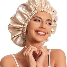 Satin Bonnet for Women – Double Layered Silk Sleep Cap for Curly Natural Long Hair with Elastic Band | Slouchy Night Beanie Hair Bonnet for Sleeping (Champagne)-image-22