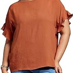 globus Gloplus Women Puff Sleeves Round Neck Back Button Plus Size Shirt Style Workwear Top-picture-26
