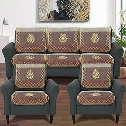 Cloth Fusion Velvet Sofa Cover 5 Seater Set, Elegant Gold Foil Digital Print Sofa Cover 3 Seater and 2 Seater for Living Room (3+1+1, Maroon)-image-50