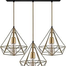 KINIS Golden Diamond Design Linear Cluster Pendant Light/Cluster Hanging Light/Cluster Ceiling Light/Three Pendant Lamp to Décor Home/Living Room/Bedroom/Office/Dining/Cafe/Restaurants (Without Bulb)-image-60