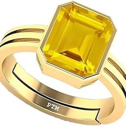 Natural Yellow Sapphire/Pukhraj 3.25 To 10.25 Ratti or 3 To 9.5 Carat Astrological Certified Gemstone/Square Shape Panchdhatu/5 Metals Gold Plated Adjustable Ring for Men & Women-image-76