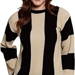 berrylush Women Frenchy Two-Tone Printed Round Neck Drop-Shoulder Sleeves Ribbed Hem Regular Sweater-picture-33