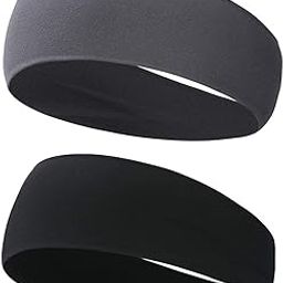 2 Pack Running Headbands Sweatbands Sports Sweat Bands Workout Thin Fitness Gym Yoga Headband Men - Athletic Headbands Men Cycling Sweat Band, (Black Grey)-image-40