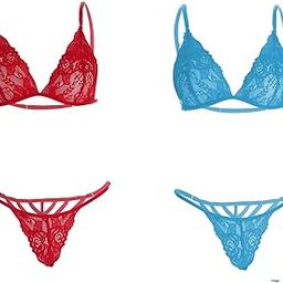 Women's Sexy Bikini Set Swimsuit, Sky Blue and Red Lingerie Set Bra Panty Set (Combo of 2)-image-37
