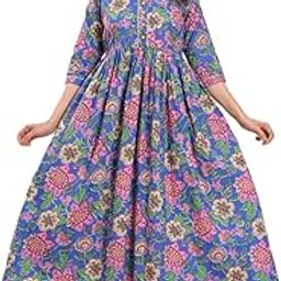 Women's gottam Maternity Maxi Dress in Cotton, Round Neck, Three Quarter Sleeve, Floral Safari Print, Ankle Length-image-96
