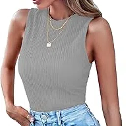 Sugathari Women's & Girl's Solid Ribbed Round Neck Tank Top – Sleeveless Summer Casual Top for Women | Slim Fit Stretchy Knitted Top (Tshirt 207)-picture-21