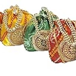 Jaipuri Bandhej Potli Batwa Bag Bridal Purse Women handbag Shagun Pouch Return Gifts Gotapatti Potli Bags-23