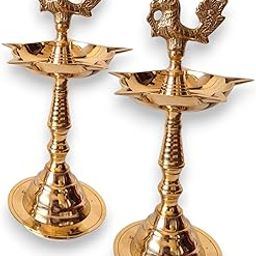 RAISOM Kerala Brass Diya with Peacock Design | Height: 7 Inch Premium Kerala Kuthu Vilakku I Panchmukhi Diya Puja, Home and Office Temple, Festive Gifting | Pack of 2 | Weight: 200 Grams Each-image-26