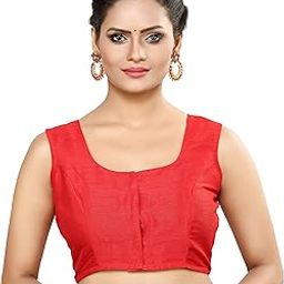 Womens Poly Raw Silk Embroidered Sleeveless Readymade Saree Blouse-picture-51