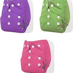 KINDAR CARE Washable Cloth Diaper with Wet-Free Inserts, Washable Reusable Pocket Cloth Diapers for New Born Baby 0-24 month for Babies/Infants, Pack of 3 Cloth Diaper + 3 Insert (Multicolor),CD351-11