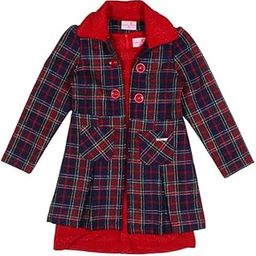 Maroon Shift Dress with Navy Check Tweed Long Blazer-image-54