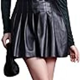 Women's PU Leather Pleated Mini Skirt-image-50