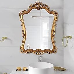 UNIVERSAL WOOD CRAFTS Mirror Frame Ornate Golden Wall Hanging Vanity Mirror Frame with Intricate Carvings, 89 x 63 cm-image-61