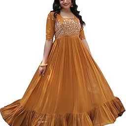 Women's Georgette Sequence Embroidery 3/4 Sleeve Square Neck Ankle Length Anarkali Gown Kurta-image-114