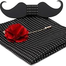Men's Acrylic Wooden Bow Tie with Pocket Square & Flower Brooch - Pack of 3 (Mnsm-Wbpslpl24, Black)-image-92