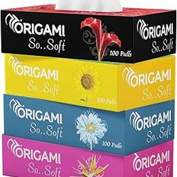 Origami 2 Ply Facial Tissue Box | Car Tissue - Pack of 4 (100 Pulls Per Box, 400 Sheets (800 sheets)-24