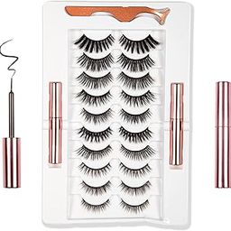 LOVELASH 10 Pairs Magnetic False Eyelash with 2 Waterproof Magnetic Eyeliner Kit, India's First 8D Faux Mink Eye lashes, Natural & Long Lasting Reusable Lashes, Free Applicator, No Glue needed.-1