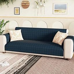 Lukzer 1 Seater Blue Indigo Quilted Velvet Sofa Mat | 200 GSM Soft Washable & Removable Couch Protector | Anti-Slip Elastic Strap Cover for Living Room, Pet & Spill Protection (50-60CM/SC-197-01)-image-8
