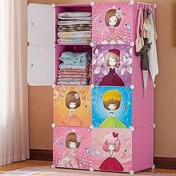 AYSIS 𝟖 𝐒𝐡𝐞𝐥𝐯𝐞𝐬 Multi-Purpose Organizer | 𝐊𝐢𝐝𝐬 𝐏𝐥𝐚𝐬𝐭𝐢𝐜 Modular Storage Rack for Clothes, Kitchen, Living Room | Space-Saving Collapsible Wardrobe for Clothes【Pink, 8-Shelf-8-Door】-image-37