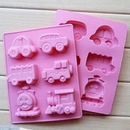 Silicone 6 Cavity Car Jeep Bus Thomas Train Shapes Soap Making Silicone Mould Fondant Chocolate Resin Clay Candle DIY Kitchen Baking Mold (Output Weight :45-50 Grams) (Pack of 1) JKB-344-23