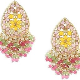 Multicolor Stones Embellished Clustered Beads Yellow Gold Drop Earring For Women-ZPFK15188-image-49