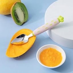 Upkaranwale Fruit Spoon 2 in 1 Double Head Multi-use BPA Free Baby Stainless Steel Fruit Spoon for Toddler (Multicolor) 1 Pcs-17