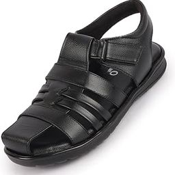 Men's Genuine Leather Multi Strap Hook and Loop Closed Toe Fisherman Roman Sandals-19