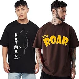 Cottonblend Oversized Half Sleeve Colorful Printed Combo T-Shirts for Mens (Pack of 2)-image-58