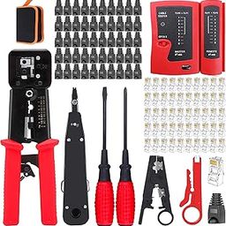 LEATBUY RJ45 Crimp Tool Kit for RJ11/RJ12/CAT5/CAT6/Cat5e/6P/4P/8P, Professional Network Crimper Wire Connector Stripper Cutter, Computer Maintenance Lan Cable Pliers Tester Repair Tool Set (Red)-26