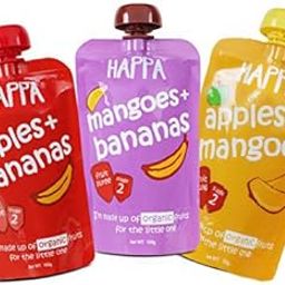 Happa Organic Food, Fruit Puree, Stage 2, 3 Pouches, 100 Gram Each (Pack of 3, Apple + Mango, Mango + Banana, Apple + Banana)-60