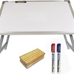 Vivatra Kyzen Wood Laminated Multi Purpose Foldable Laptop Study Table With 2 Marker Pen And 1 Duster And White Board, Paper Holding Clip (Silver Border)-3