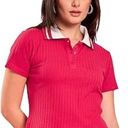 Pink Ribbed Polo Cotton Crop Top-image-71