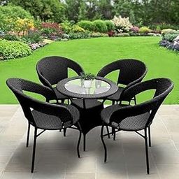 Gurutegh Bahadur D-12 Chairs Table Set 4+1 Wicker Patio Furniture Sets 4 Chair and 1 Table with Cushions for Garden Balcony Bedroom Powder Coated Frame Uv Protected Wicker (Gold) (Black)-image-48