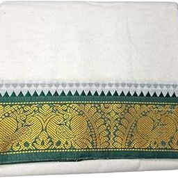 COTTON Mens Panchakacham 9X5 Unbleached Cotton Dhoti + Towel set-image-32