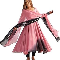 Women's Georgette Anarkali Solid Kurta with Pant & Dupatta-image-77