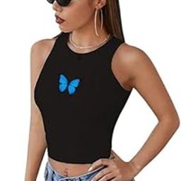 Reshma Collection Butterfly Design Printed Round Neck Women Rib Top | Tank Top | Women Tops-image-72