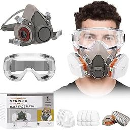 Serplex Gas Mask Set Respirator with Filters and Goggle Activated Carbon Mask Gas Mask Paint Respirator for Epoxy Resin, Wall Painting, Welding, Polishing, Spraying, Mold Removal, Construction-16