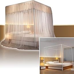 ABJA Mosquito Net with 4 Posters Frame Attachable to Bed Frame (Queen Size Bed, Fits to 82 Inch L x 62 inch W Bed)-image-6