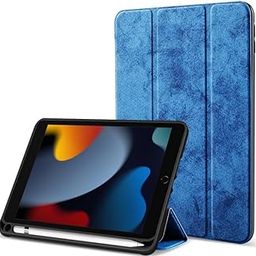 Robustrion Cover for iPad 9th Generation with Pencil Holder / 8th / 7th Generation 10.2 inch Marble Series Flip Stand Cover Case - Navy-32