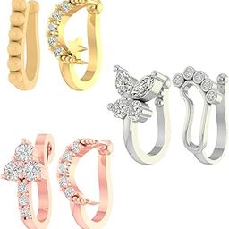 Golden Non Piercing Clip On Nose Pins Without Hole Pressing Type Nose Ring Combo Studs for Women & Girls-19