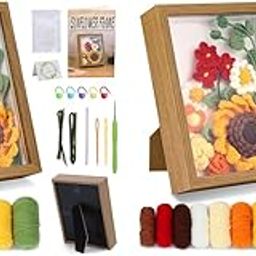 PATPAT® Cotton DIY Crochet Kit Sunflower Oil Paint Material with Photo Frame Tools Tutorials Mother's Day Multicolor 2PCS-image-2