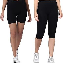 Women's Cotton Calf-Length-Capri and Cycling Shorts for Gym Wear/Sports Wear Pants | Comfortable & Breathable Fabric | Black(C)/Black(S) | XL-image-58