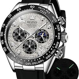 Watches for Men Analog Quartz Chronograph Watch Moon Phase Waterproof Black Silicone Diamond Dress Luminous Easy Reader Wrist Watches-image-15