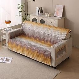 House of Quirk Polyester Sofa Cover Mat - Anti-Slip, Couch Protector for Pets - Machine Washable Furniture Protector (Gold Tide, 175x170cm, Three Seater)-image-85